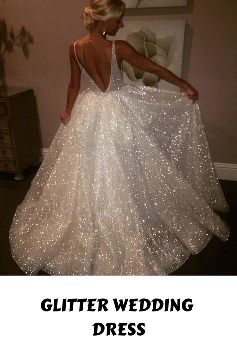 Glitter Wedding Dress Sparkle Wedding Dress Short, Shimmer Wedding Dress Glitter, Silver Glitter Wedding Dress, Sparkly Wedding Aesthetic, Sparkle Wedding Decor, Sparkle Wedding Dress With Sleeves, White Glitter Wedding Dress, Sparkles Wedding Dress, Full Sparkle Wedding Dress