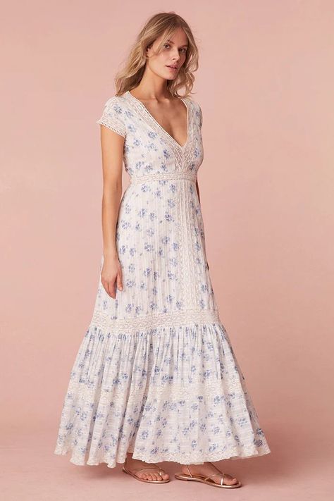 Vermella Maxi Dress | LOVESHACKFANCY Girls Matching Dresses, Blue Linen Dress, Mother Daughter Dress, Maxi Dress Sale, Luxury Dresses, Dress Home, Special Dresses, Blue Floral Print, Lace Hem