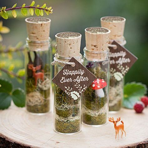 These fairy terrarium wedding favors are wonderful for either a Woodland or My Secret Garden wedding. Garden Theme Wedding Favors, Terrarium Wedding Favor, Fairy Terrarium, Enchanted Forest Party, Terrarium Wedding, Deco Champetre, Forest Party, Enchanted Forest Wedding, Secret Garden Wedding