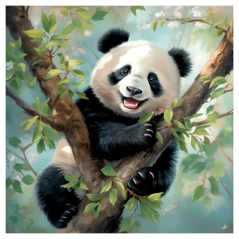 Climbing A Tree, Horse Art Drawing, Happy Panda, Fake Animals, Indian Art Paintings, Cute Happy, Cute Panda, Aspect Ratio, Horse Art