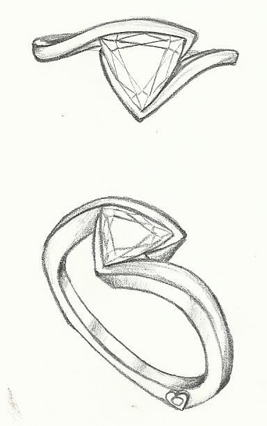 Mark Schneider Design - custom trillion cut diamond solitaire contemporary Jwelery Designs Drawing, Ring Sketch, Pencil Drawing Ideas, Jewel Drawing, Jewelry Rendering, Fashion Drawing Tutorial, Fashion Drawing Sketches, Art Jewelry Design, Jewellery Design Sketches