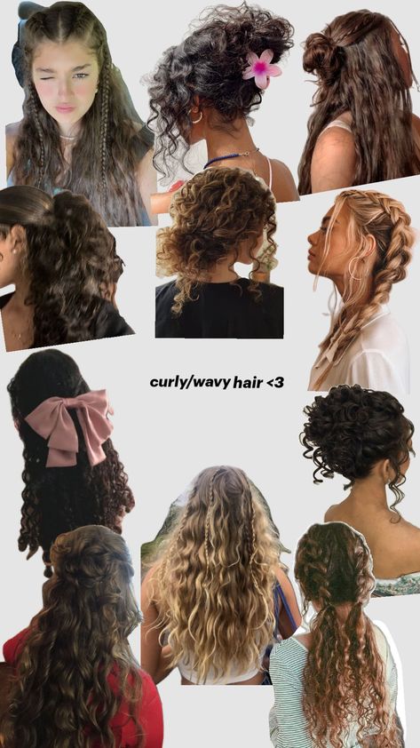 curly/wavy hair inspo #curly #wavy #hair #curlyhair #hairstyle Hair Inspo For Wavy Curly Hair, Cute Hair For Wavy Hair, Hair Ideas Wavy Hairstyles, Fun Wavy Hairstyles, Wavy Protective Hairstyles, Curly Hair Club Hairstyles, Hairstyle For Wavy Curly Hair, Unwashed Curly Hairstyles, Hair Styles For Really Curly Hair