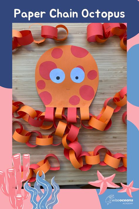 Octopus Paper Chain Craft, Under The Sea Art And Craft, Octopus Diy Craft, 3d Octopus Craft, How To Make An Octopus, Anchor Crafts For Kids, Diy Beach Party Decorations, Sea Themed Crafts, Paper Chain Octopus