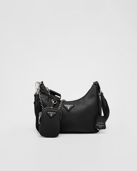 Women's Shoulder Bags in Saffiano Leather & Nylon | PRADA Travel Accessories Men, Prada Bag Nylon, Re Edition Prada, Prada Re Edition 2005, Mini Hobo Bag, Prada Re Edition, Plastic Trash, Prada Shoulder Bag, Prada Collection