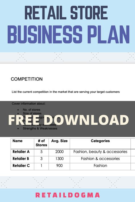 Free retail store business plan sample and how to fill each section Retail Business Plan Template, Business Plan Template Word, Business Plan Sample, Retail Management, Simple Business Plan Template, Business Plan Example, Retail Boutique, Target Customer, Retail Park