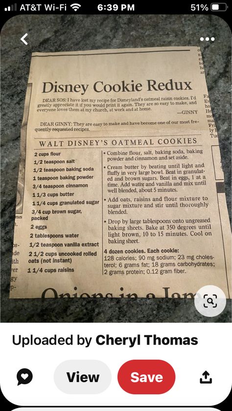 Cookies Chewy, Disney Recipes, Disney Cookies, Oatmeal Cookies Chewy, Recipes Cookies, Easy Cookie, Baking Recipes Cookies, Raisin Cookies, Cooking For Two