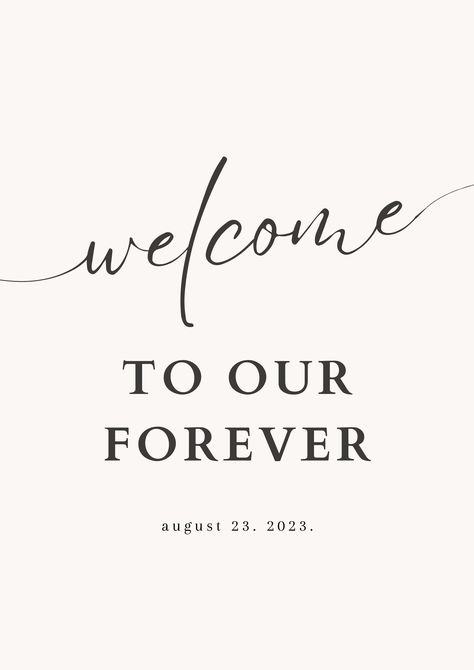 "\"Welcome To Our Forever\" digital sign. Your details will be entered and delivered to you via a digital file which you may print and use for your personal wedding! Please include the details in the personification section. Your print will be electronically delivered with 48 hours. Please let us know if you have any other requests and make sure to check out our shop for more custom signs!" Welcome To Our Forever, Champagne Breakfast, Forever Sign, Antler Wedding, Digital Sign, Digital Signs, Church Decor, Morning Wedding, Paper Template