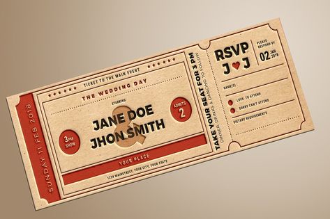 Movie Ticket Wedding Invitations, Movie Ticket Stubs, Ticket Design Template, Movie Theme Wedding, Pop Card, Ticket Wedding Invitations, Voucher Design, Movie Ticket, Ticket Card