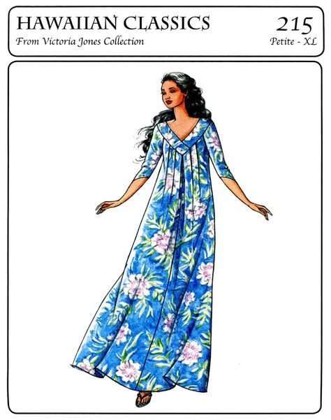 Pullover V-neck Pleated Muumuu Sewing Pattern sizes Petite - XL - Victoria Jones Hawaiian Classics # 215 Long Dress Mumu Dress Pattern, Muumuu Dress Pattern Free, Muumuu Dress Pattern, Hawaiian Dress Pattern, Hawaiian Muumuu, Patron Vintage, Simplicity Patterns Dresses, Muumuu Dress, Mumu Dress