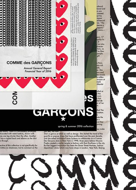 COMME des GARÇONS—Annual General Report on Behance Cdg Poster, Foto Muro Collage, Grafika Vintage, Posters Ideas, Desain Signage, Wall Photo, Plakat Design, 패턴 배경화면, Picture Collage Wall