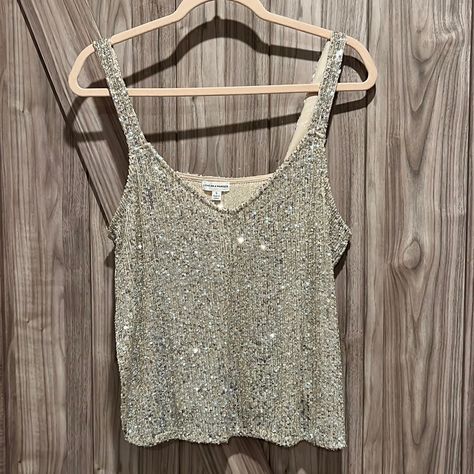 New With Tags Love On A Hanger Sequence, Beige Sparkly Tank Top Sequence Top, Sparkly Tank Top, Future Room, Red Checkered, Pop Style, Black Camis, Green Sequins, Black And White Tops, Work Week