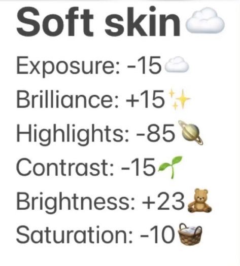 Soft Skin Filter Camera Roll, Clear Skin Filter Camera Roll, Soft Filter Iphone, Filter Settings, Iphone Edit, Filter Ideas, Edit Pictures, Photos Edit, Vintage Photo Editing