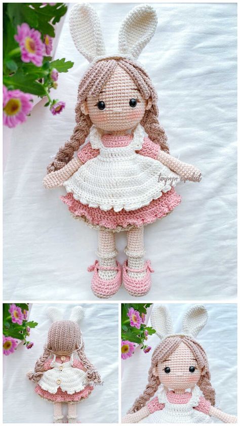 Amigurumi Doll Free Crochet PDF Pattern Adorable Plushies, Knitted Dolls Free, Doll Amigurumi Free Pattern, Amigurumi Minta, Crochet Doll Tutorial, Crochet Fairy, Crochet Toys Free, Crochet Doll Dress, Pola Amigurumi