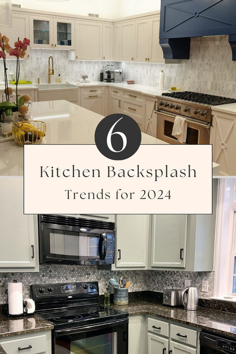 When it comes to choosing a new backsplash, learning what backsplash materials, colors, and patterns are on-trend can help inspire your own design choices. Earthy colors like beige, terracotta, and sage green are trending kitchen backsplash colors in 2024.Kitchen backsplash patterns that are in demand right now include 3D geometric patterns and the vertical stack tile pattern for subway tiles. Other trending subway tile backsplash patterns include double herringbone and basketweave... Light Backsplash Dark Counters, Capiz Tile Backsplash, Double Herringbone Backsplash Kitchen, Kitchen Backsplash For Grey Countertops, Large White Tile Kitchen Backsplash, Sage Kitchen Cabinets Backsplash, Kitchen Backsplash For Oak Cabinets, Tan Stone Backsplash Kitchen, Tile Backsplash With White Countertops