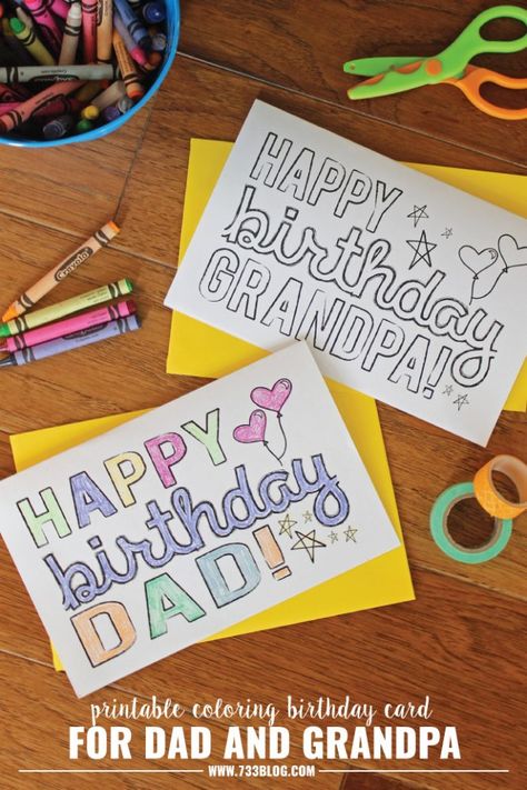 Give Dad or a Grandpa a beautiful DIY card with these free printable Coloring Birthday Cards! Grandpa Printable, Coloring Birthday Cards, Grandpa Birthday Card, Grandpa Card, Happy Birthday Grandpa, Free Printable Birthday Cards, Dad Printable, Grandpa Birthday Gifts, Cool Birthday Cards