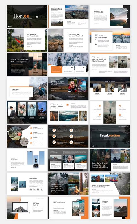 Adventure & Hiking PowerPoint Template. 36 Unique & Gorgeous Layout. Unique Powerpoint Design, Website Developer, Presentation Deck, Adventure Hiking, Powerpoint Presentations, Ppt Design, Ppt Presentation, Idea Design, Outdoor Advertising