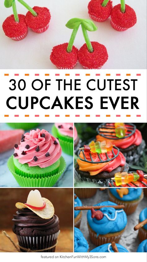 30+ of the BEST Cupcake Ideas & Recipes! Cream Filled Cupcakes, Recipes Cupcakes, Best Cupcake, Summer Cupcakes, Fun Cupcake Recipes, Kid Cupcakes, Cupcake Cake Designs, Funny Ideas, Cupcake Wars