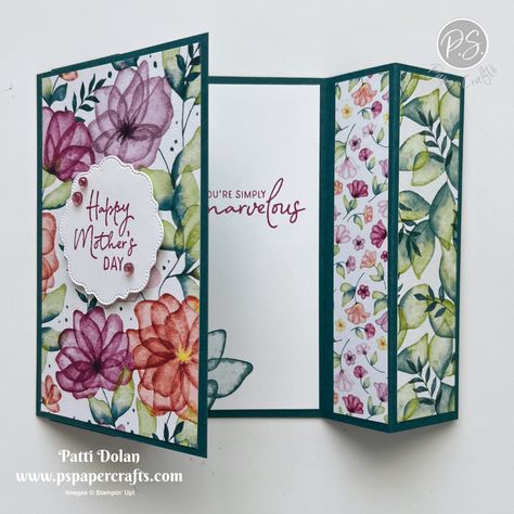 Vertical Freestanding Mother's Day Cards — P.S. Paper Crafts Stampin Up Beautiful You Card Ideas, Special Fold Cards Ideas, Stampin Up Fancy Fold Cards Tutorials, Birthday Cards Stampin Up Ideas, Fancy Fold Card Tutorials Templates, Translucent Florals, Mothers Day Cards Craft, Birthday Female, Designer Paper Cards