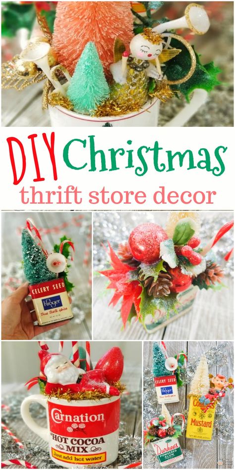 If you love a good upcycled project, these DIY Christmas spice tins are perfect. See how to turn your crafting scraps and some old tins into the cutest Christmas assemblage pieces. This is a fun Christmas craft and one that is totally vintage inspired. If you love vintage Christmas items, Christmas crafts, and all things upcycled, this is the perfect project for you. Retro Christmas Crafts Diy, Natal, Vintage Christmas Diy Crafts, Tin Can Crafts Diy Upcycle Christmas, How To Make Vintage Christmas Ornaments, Diy Vintage Inspired Ornaments, Christmas Crafts Vintage, Spice Tin Crafts, Vintage Christmas Assemblages