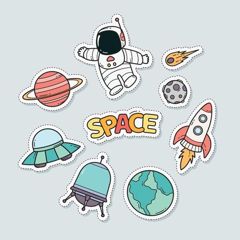 Set of Outer Space cute patch sticker isolated Space Stickers Printable, Ideas For Stickers, Space Stickers, Outer Space Wallpaper, Space Doodles, Clay Pin, Patch Sticker, Space Sticker, Space Food