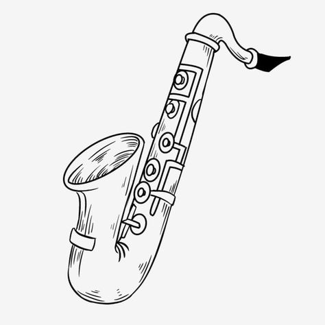 Aerophone Instrument Drawing, How To Draw A Saxophone, Saxophone Line Art, Saxophone Drawing Simple, Musical Instruments Drawing Artworks, Saxaphone Sketch, Saxophone Sketch, Music Instruments Drawing, Saxophone Drawing