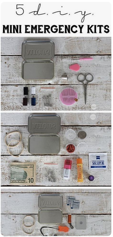 5 Emergency kits to make using an Altoids tin Sewing Kit Gift, Mini Emergency Kit, Mint Tin Crafts, Survival Kit Gifts, Altoids Tin, Emergency Kits, Altoids Tins, Emergency Preparedness Kit, Altered Tins