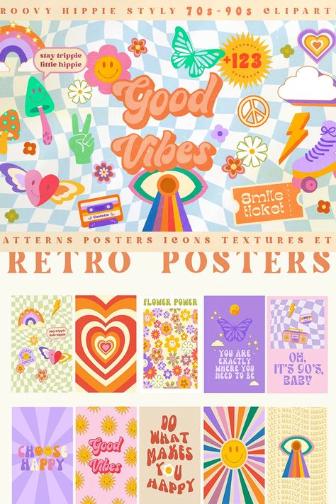 Retro Color Aesthetic, Retro Colorful Aesthetic, Business Theme Ideas, Retro Aesthetic Design, Retro Card Design, Graphic Designer Room, Retro Pattern 70s, Retro Feeds, Retro Instagram Feed