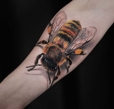 3d Tattoos, Tato 3d, Tatoo 3d, Honey Bee Tattoo, Bumble Bee Tattoo, Hyper Realistic Tattoo, Bug Tattoo, Insect Tattoo, 3d Tattoo