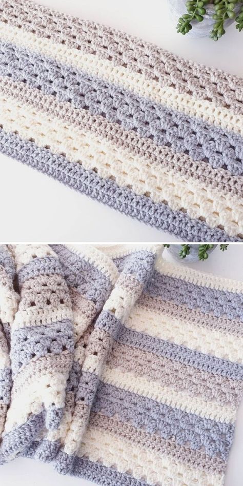 Cosy Stripe Blanket Ideas Mixed Crochet Stitch Blanket, Cosy Stripe Crochet Blanket, Crochet Blanket Multiple Stitches, Self Striping Yarn Crochet Blanket Pattern, She’ll Crochet Blanket, Striped Crochet Afghan Pattern Free, Full Size Afghan Crochet Pattern Free, Free Striped Crochet Blanket Patterns, Modern Afghan Crochet Patterns Free