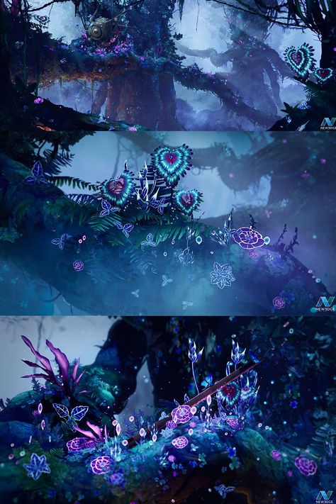 Alien Temple Concept Art, Alien Culture Concept Art, Alien Nature Concept Art, Glowing Plants Art, Fantasy Planets Art, Stylized Fantasy Environment, 3d Fantasy World, Alien Jungle Concept Art, Glow In The Dark Landscape Ideas