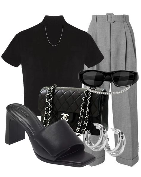 Black + Gray 🖤🩶 . . . . . . . . . #colorcombo #wardrobestylist #ootd #outfitoftheday #workwear #oldmoney #ltkfashion #styleinspo #personalstylist #casualchic #effortlesschic #designerbags #neutralstyle #outfitideas #paid #outfitdetails Silver Sandals Outfit, Top Spring Outfits, Funeral Outfit, Outfit Chic, Spring Work Outfits, Sandals Outfit, Office Outfit, Gray Pants, Black Luxury