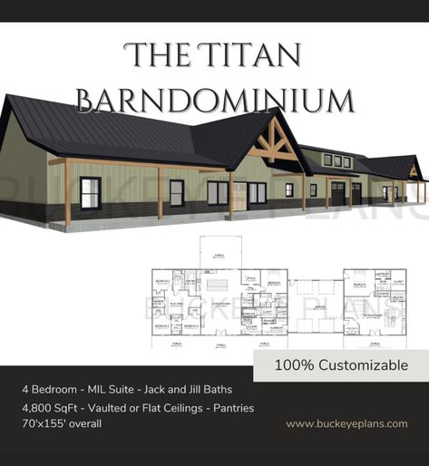 Buckeye Plans - BARNDOMINIUM with a MIL Suite!... Barndominium With Foyer, Mini Barndominium Floor Plans, 60x60 House Plans, Fox Trot House Plans, Building A House Must Haves, Mother In Law Quarters, Ranch Floor Plans, Mother In Law Suite, Barndo Ideas