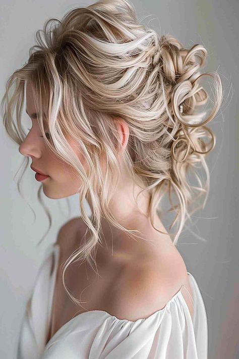 Save this pin to discover stunning wedding hairstyles for medium-length hair! Want a soft and enchanting look? Tap to see how a romantic tousled updo can give you a dreamy and elegant bridal style. Brides Hairstyles Medium Length, Medium Length Bridal Hair, Graduation Party High School, Romantic Updo Hairstyles, Tousled Updo, Blonde Wedding Hair, Medium Length Blonde, Bridal Hair Down, Wedding Hairstyle Ideas
