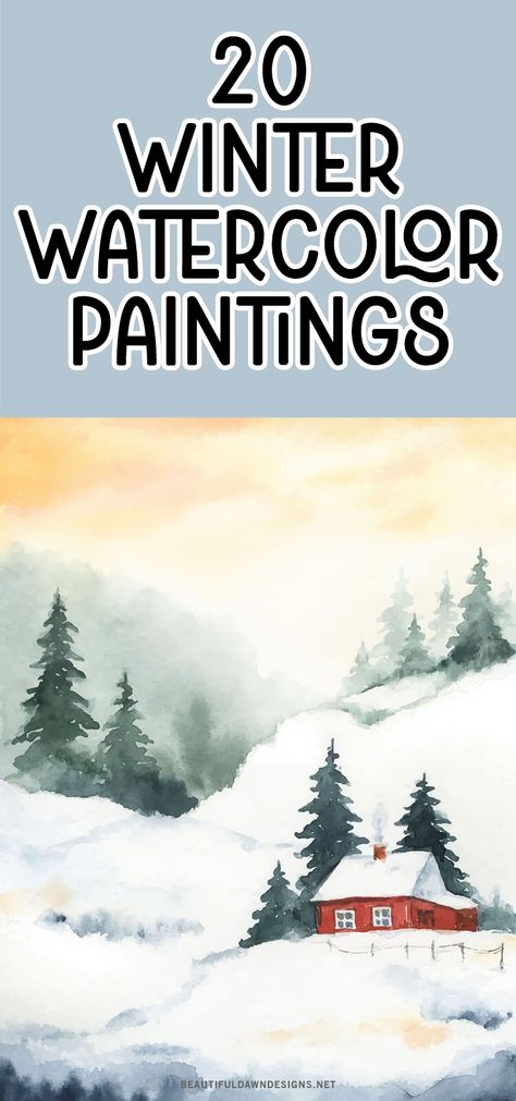 As the winter season approaches, what better way to get creative than with some watercolor painting ideas that capture the essence of winter? From snowy landscapes to cozy mittens, the possibilities are endless. Watercolor cabin in the woods with snow. Watercolour Houses Painting, Winter Watercolor Scenes, Winter Landscape Watercolor Snow Scenes, Snow Painting Watercolor, Christmas Watercolor Beginner, Snow Paintings Landscape, Easy Winter Paintings For Beginners Step By Step, Winter Forest Watercolor, Watercolour Winter Scenes