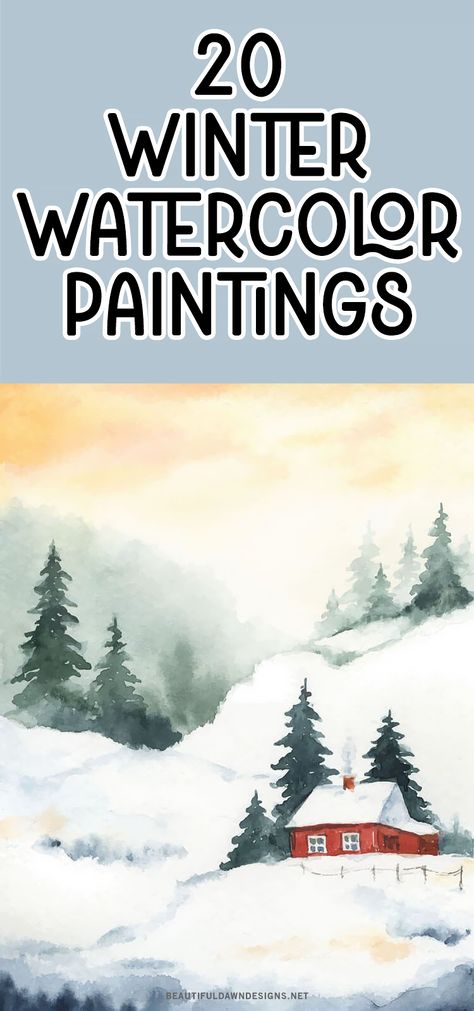 As the winter season approaches, what better way to get creative than with some watercolor painting ideas that capture the essence of winter? From snowy landscapes to cozy mittens, the possibilities are endless. Watercolor cabin in the woods with snow. Watercolour Houses Painting, Winter Watercolor Scenes, Winter Landscape Watercolor Snow Scenes, Snow Painting Watercolor, Animals In Winter Art, Winter Cottage Painting, Cabin In Winter Woods, Snowy Paintings Easy, Easy Winter Paintings For Beginners Step By Step