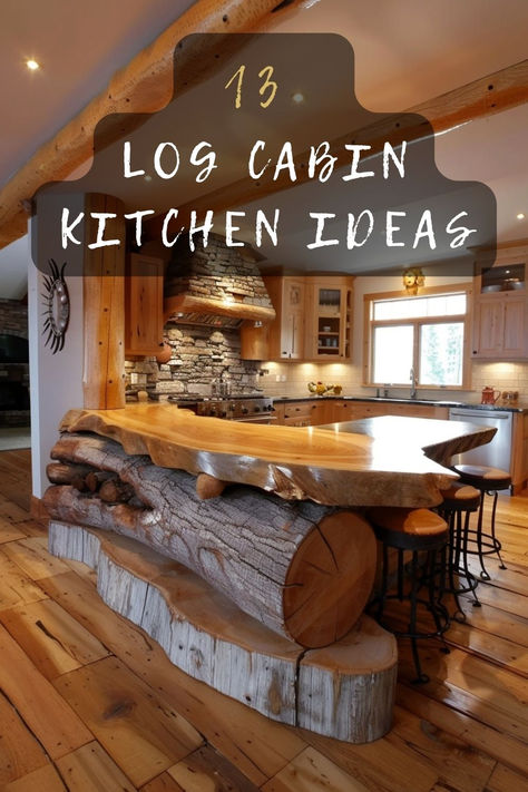 Dreaming of a cozy log cabin kitchen? Discover 10 charming ideas that will bring warmth and rustic style to your kitchen. Click to get inspired! 🏡🍳 #LogCabin #KitchenDesign #RusticDecor #HomeInspo #CozyKitchen Kitchens In Log Homes, Log Cabin Small Kitchen, Natural Hickory Cabinets Kitchen, Log Cabin Homes Interior Rustic, Cabin House Interior Design, Small Log Cabin Homes Interior, Log House Kitchen, Rustic Cabin Kitchen Ideas, Country Cabin Kitchen