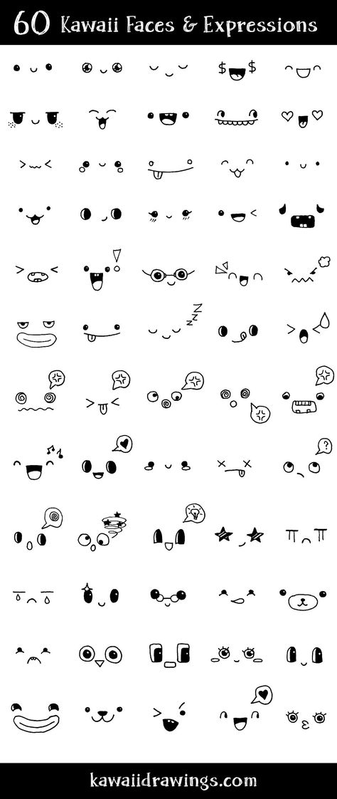 Kawaii faces and expressions, doodles for bullet journal ideas and inspiration for your collection Drawing Eyes, قلم حبر جاف, Lukisan Comel, Bahasa Jepun, Emoji Drawings, Arte Doodle, Couple Drawing, Výtvarné Reference, Kawaii Faces