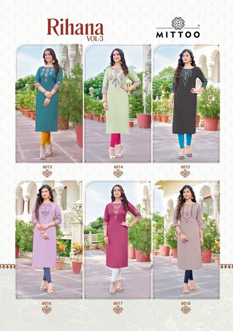 Kavya Style Plus +91-8758538270: Rihana Vol 3 Mittoo Long Straight Kurti Kaftan Kurti, Stretchable Blouse, Bollywood Suits, Lace Fancy, Straight Kurti, Embroidered Cotton Top, Frock Style, Bollywood Lehenga, Fancy Tops