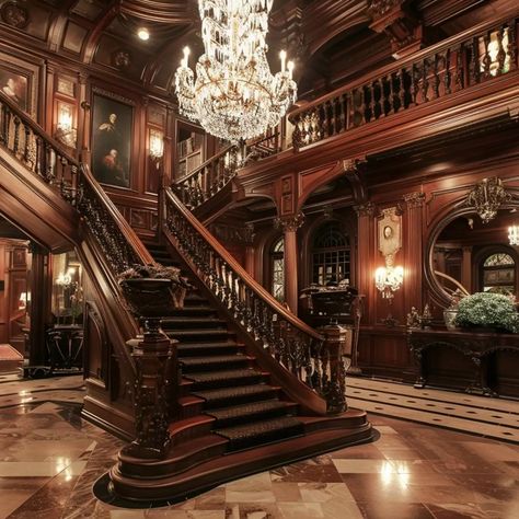 Victorian Mansion Foyer, Mansion Hallway Aesthetic, Old World Luxury, Old Victorian Houses Interior, Old Mansions Interior Victorian, Old Timey Mansion, Old Style Mansion, Dark Mansion Interior, Mansion Entrance Hall