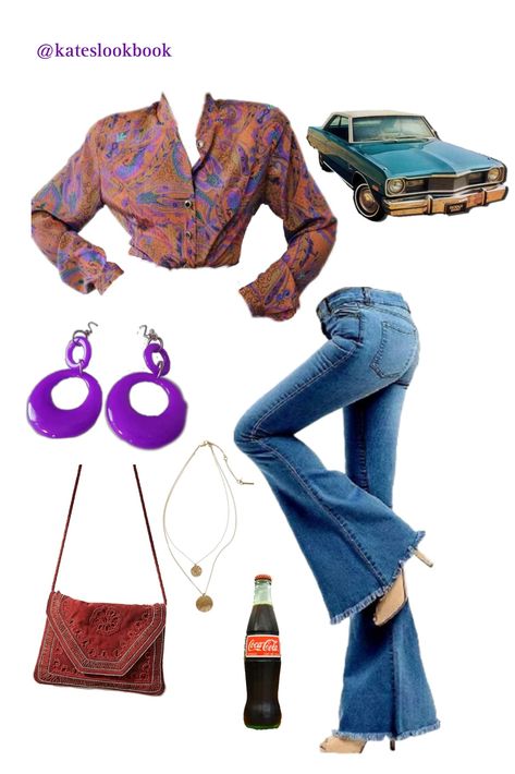 Casual 70s Outfits Retro, That’s So 70s Show Outfits, 70s Shirt Outfit, 70s Outfits School, 70s Funk Outfit, Fancy 70s Outfit, 70s Fashion Women Disco, 1970s Fashion Aesthetic, 60s Theme Outfit