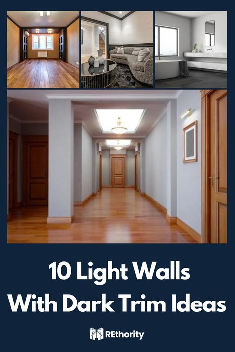 Choosing the perfect wall colors for your home can be a daunting task, but with the right combination of light walls and dark trim, you can create a stylish, modern look that is sure to impress. If you're looking for inspiration, take a look at these ten light walls with dark trim ideas we love! From soft neutrals to bold accent colors, you're sure to find something that speaks to your own personal style. Black Trim Interior White Walls, Grey Walls With Dark Trim, White Walls Dark Trim Living Room, Gray Walls With Dark Trim, Light Walls And Dark Trim, Dark Molding Light Walls, Dark Baseboards Light Walls, Black Woodwork Trim Interior Design, Colours That Go With Dark Wood