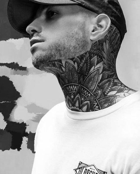 70 Mandala Tattoo Designs For Men - Symbolic Ink Ideas Geometric Throat Tattoo, Mandala Tattoo Mann, Mandala Tattoo Neck, Back Of Neck Tattoo Men, Hals Tattoo Mann, Mandala Tattoo Men, Full Neck Tattoos, Mandala Tattoo Designs, Best Neck Tattoos