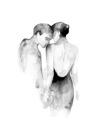 Art And Illustration, Watercolor Couple, Ako Kresliť, Illustration Kunst, Couples Poster, Hur Man Målar, Lukisan Cat Air, Art Et Illustration, Black And White Posters