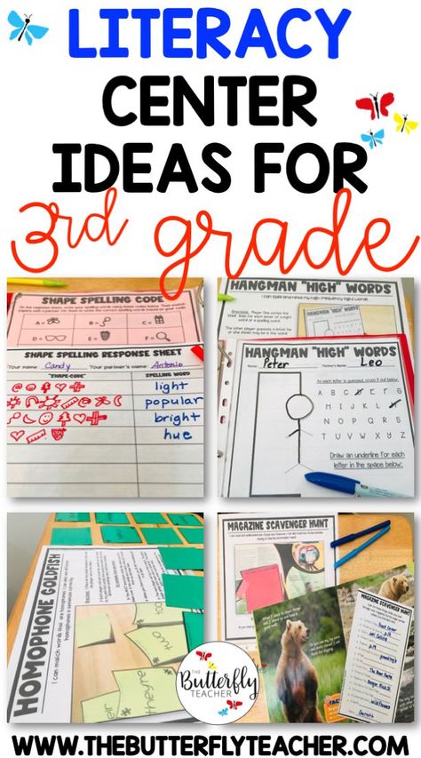 Literacy centers are a great way to help 3rd grade students practice ELA skills and standards.  This post shares ideas for reading, writing, word work, and grammar stations that are great for third graders.  #thirdgradewordwork #3rdgradeliteracycenters #3rdgradecenters #centersfor3rd #smallgroupsinthirdgrade #thirdgradeideas #literacycenters #literacycenters3rdgraders 3rd Grade Rotations, Third Grade Word Work Activities, 3rd Grade Sentence Starters, Fourth Grade Literacy Centers, 3rd Grade Classroom Reading, Daily 5 Stations For Third Grade, Literacy Center 3rd Grade, Word Work 3rd Grade Activities, 3rd Grade Reading Standards