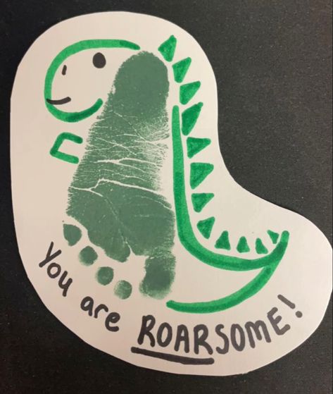 Nicu footprint craft - dinosaur footprint Fathers Day Gifts Ideas From Kids Footprint, Dinasour Footprint, Dinasour Footprint Craft, Crafts With Feet Prints, 3 Month Footprint Craft, Father’s Day Hand And Footprint Cards, Daycare Footprint Crafts, Handprints And Footprints Crafts, Footprint Dinosaur Craft