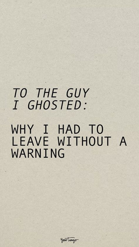 Many of us have our own "why I ghosted" stories, and for one woman, she explains why she left without warning. Romantic Gestures, Phobia Words, Sorry I Hurt You, Ghosting Someone, I Had To Leave, Couples Communication, Without Warning, She Left, Lucky To Have You