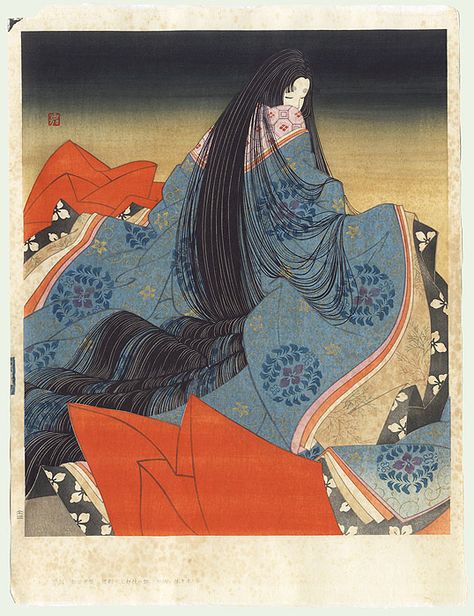 The Tale of Genji - Beauty, circa 1970s by Yoshio Okada (born 1934) The Tale Of Genji, Tale Of Genji, Japanese Art Prints, Japanese Artwork, Traditional Japanese Art, Japanese Illustration, Eastern Art, Art Japonais, Japanese Woodblock Printing