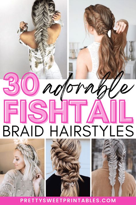 fishtail braid hairstyles Fishtail Waterfall Braid, Fishtail Braid For Wedding, Fishtail Braid Medium Length Hair, Fish Bone Hair Styles, Easy Fishtail Braid Hairstyles, Fishtail Pigtail Braids, Fish Tale Hairstyles, Fishtail French Braid Tutorial, Fishtail Braid Short Hair