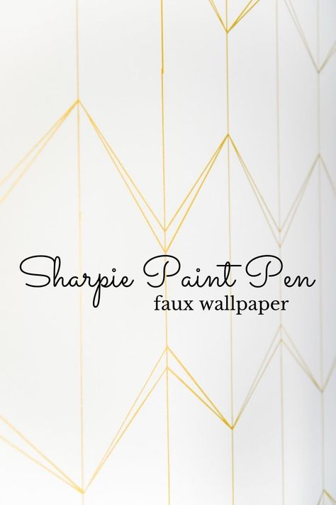 Gold Sharpie Wall, Paint Pen Wall Design, Gold Wall Accents, Sharpie Wallpaper Diy, Gold Stencil Accent Wall, Faux Wallpaper Paint Diy, Painted Faux Wallpaper, Paint That Looks Like Wallpaper, Sharpie Wall Art Diy