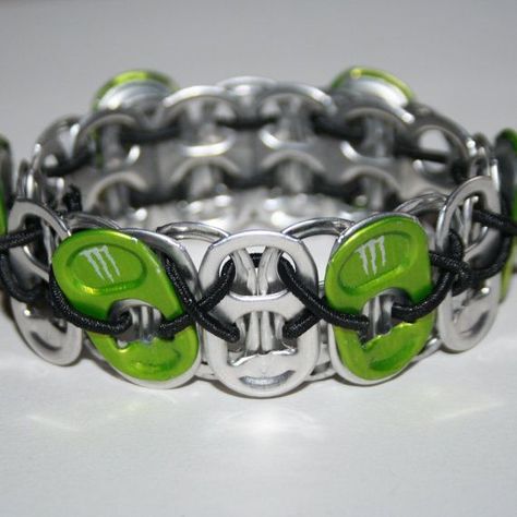 Lime Green Monster Pop Can Tab Bracelet Stretchy Can Tab Bracelet, Soda Tab Bracelet, For The Boyfriend, Tab Bracelet, Soda Tab Crafts, Pop Can Tabs, Can Tab Crafts, Pulseras Kandi, Make Necklaces